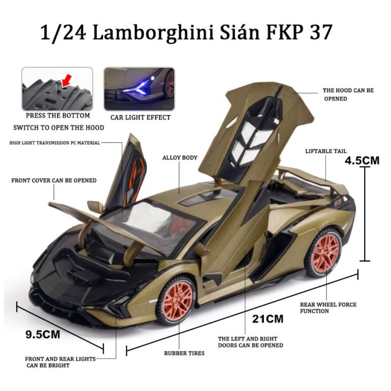 Tỷ lệ 1:24 Xe mô hình kim loại Lambo Lighting Sian FKP 37