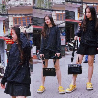 👑👑áo nhũ kim sa duy nhất màu đen 7454_hsy