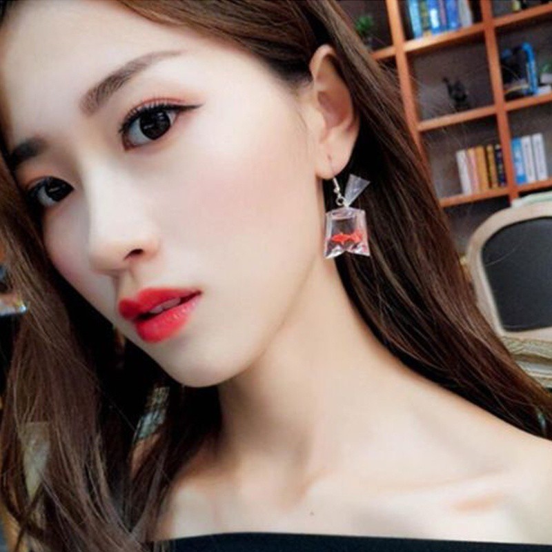 Khuyên Tai Nữ Trang Dáng Dài Tạo Hình Túi Đựng Cá Vàng Độc Đáo