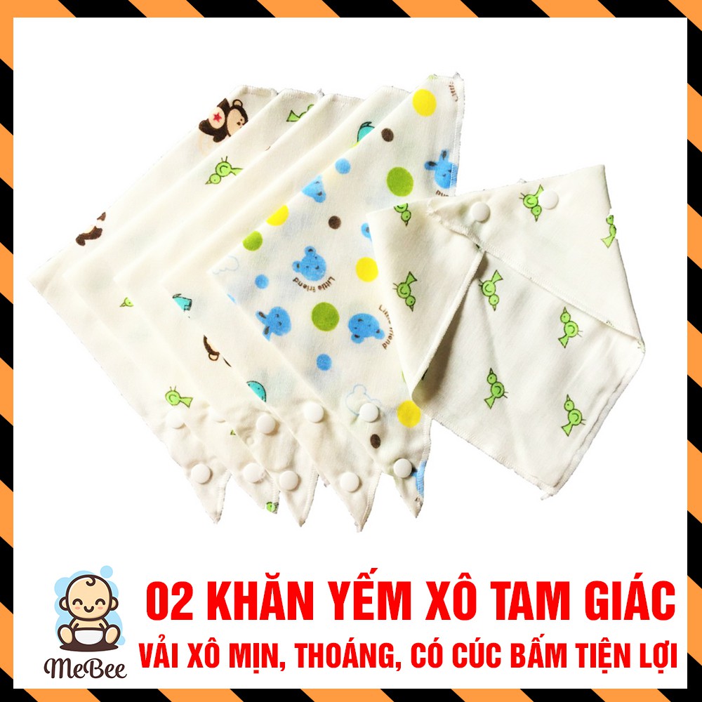 Combo 2 khăn yếm xô tam giác có cúc bấm và họa tiết ngộ nghĩnh cho bé ko