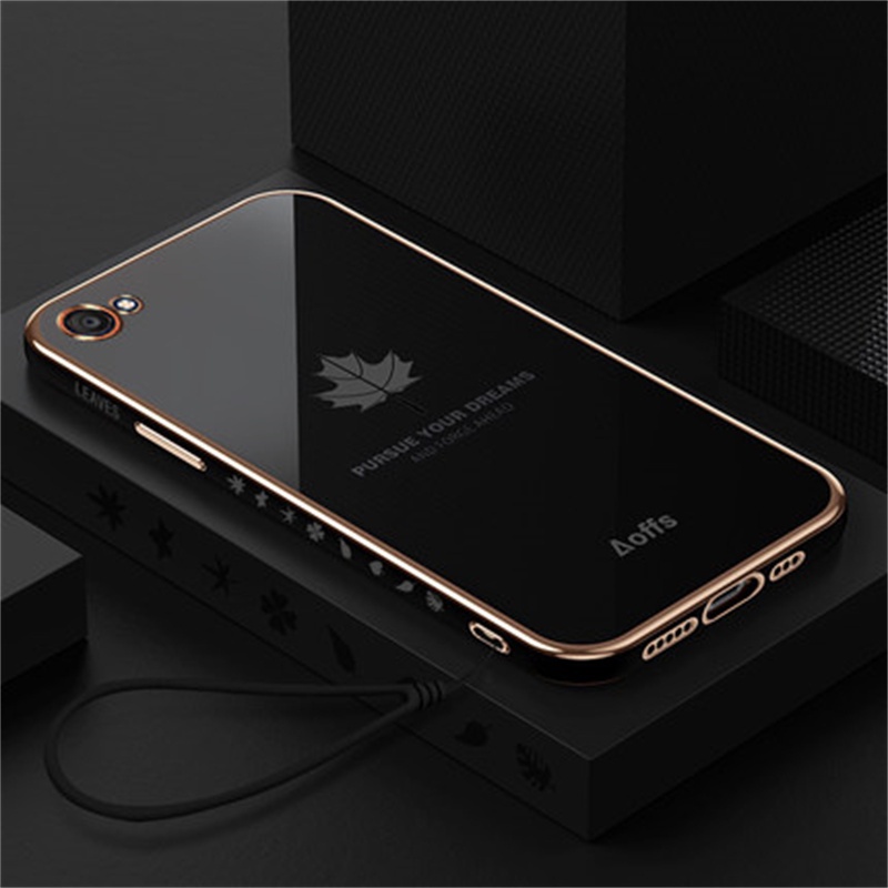 Ốp Điện Thoại Silicon Mềm Chống Rơi Họa Tiết Lá Phong Kèm Dây Đeo Dành Cho OPPO A83