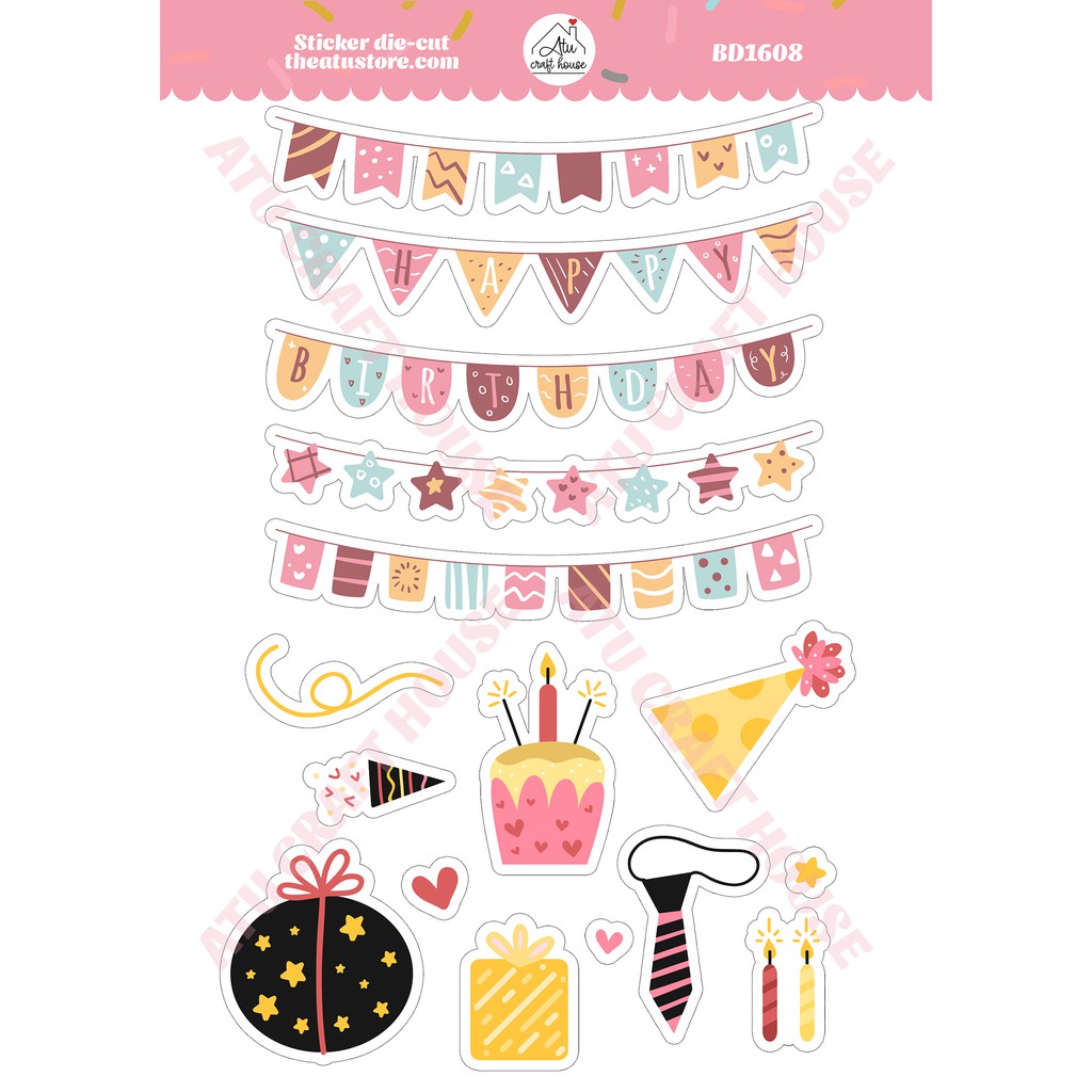 SINH NHẬT - Sticker die-cut - Sticker cắt rời - Nguyên liệu làm Scrapbook Handmade