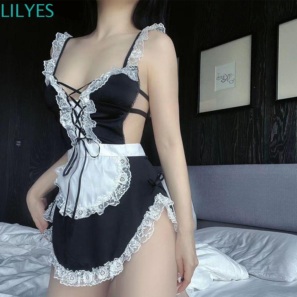 Lilyes Đầm Hầu Gái Kiểu Tạp Dề Dây Chéo Gợi Cảm Ngọt Ngào Cho Nữ