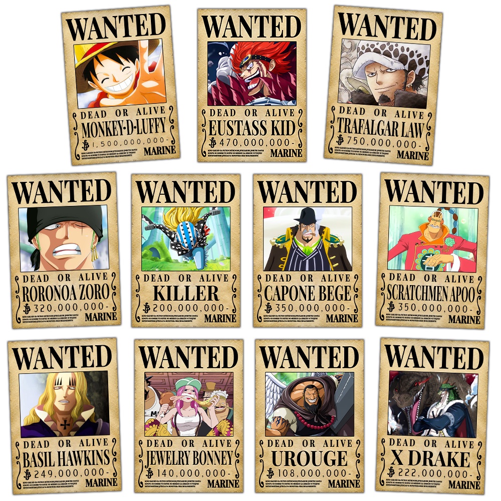 Bộ Poster Siêu Tân Tinh, Tờ lệnh truy nã One Piece Anime Manga Băng Mũ Rơm, BXH Tiền Truy Nã Cao Nhất, Cựu Thất Vũ Hải
