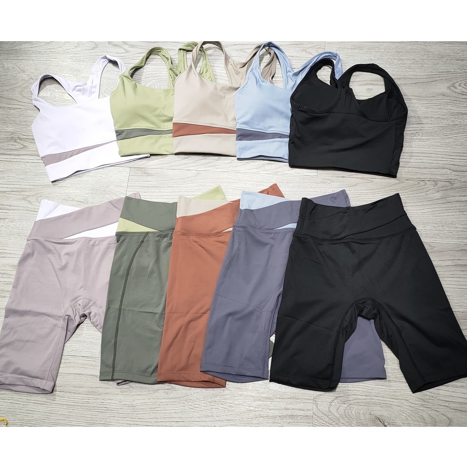 Set bộ đồ tập gym yoga nữ thun mịn phối màu áo bra sẵn mút lót, quần đùi ngố cao cấp loại 1 Bin Sports BL024