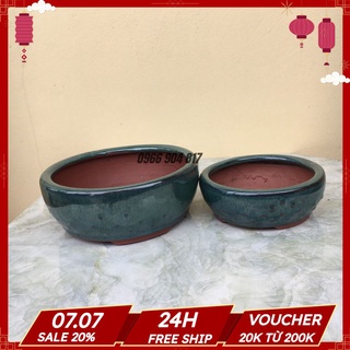 Chậu bonsai tròn men hỏa biến bộ 2 gốm bát tràng 1 size bm-124