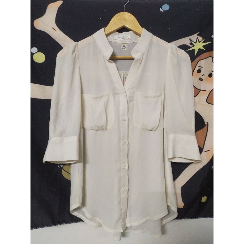 Áo trắng vintage giấu nút, voan size S  IB shop