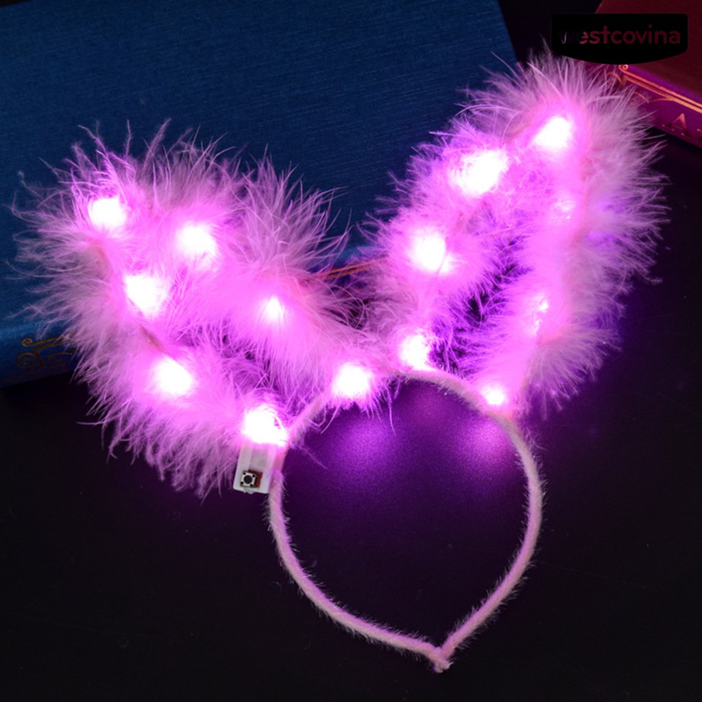 Băng Đô Cài Tóc Hình Tai Thỏ Có Đèn Led