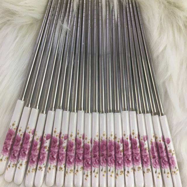Đũa sứ inox hoa hồng 10 đôi