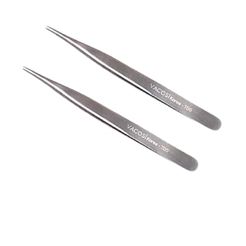 Nhíp nối mi thẳng Vacosi 2 màu đen trắng Vacosi T05 trắng + Vacosi T06 đen