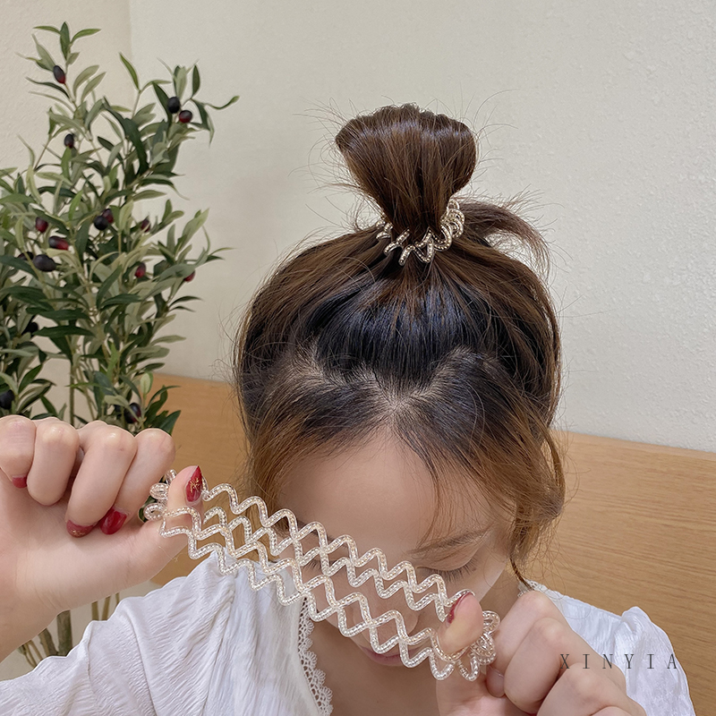 Dây buộc tóc co giãn thiết kế dạng dây điện thoại xoắn xinh xắn dành cho nữ