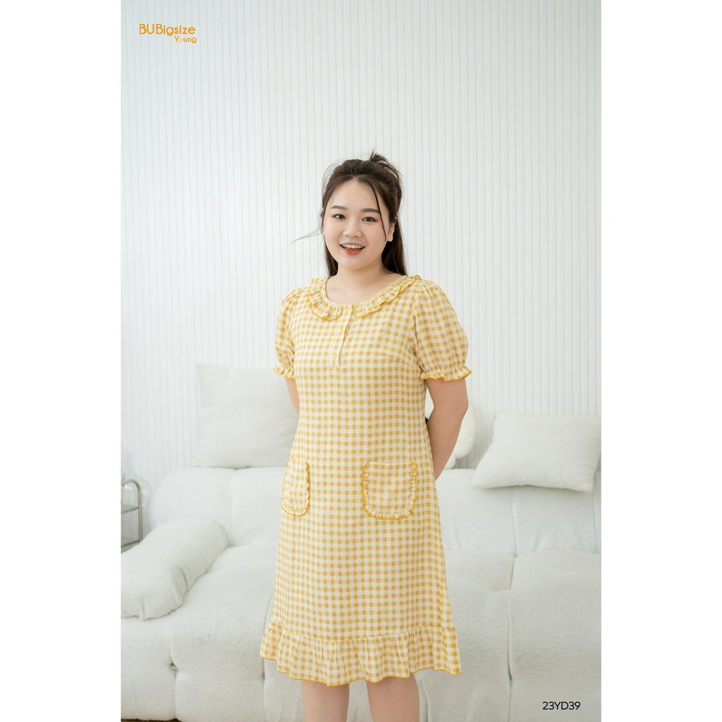 Đầm ngủ dáng dài hoạ tiết kẻ cuộn viền BIGSIZE (55kg đến 95kg) - 23YD39 - [BU Bigsize Young]