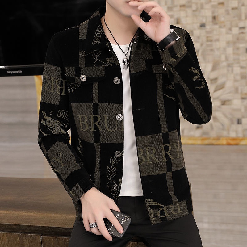 Áo khoác nhung in họa tiết phong cách xuân thu thời trang cá tính cho nam