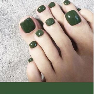 Bộ 24 móng chân giả xanh trơn kèm keo
