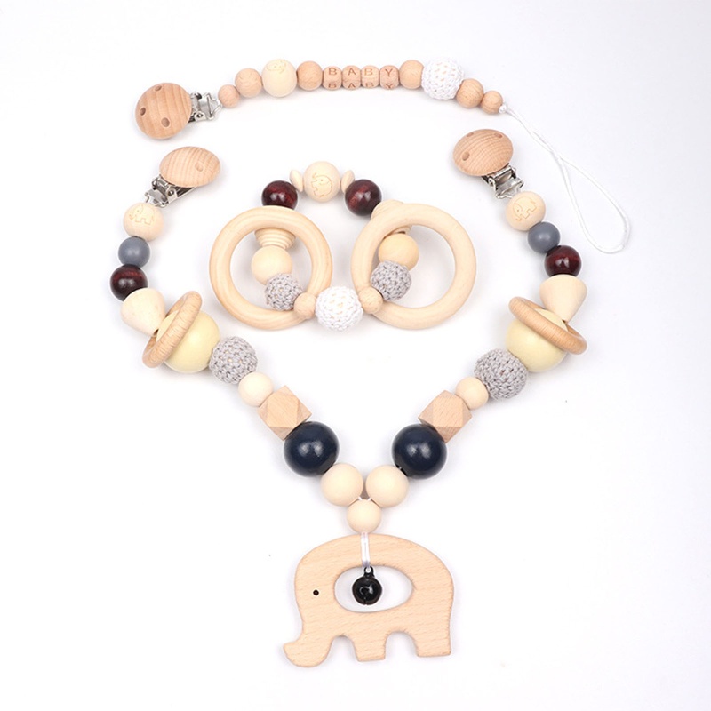 Set 3 Vòng Đeo Tay / Núm Vú Giả / Kẹp Lục Lạc Hình Chú Voi Cho Bé Sơ Sinh Mọc Răng