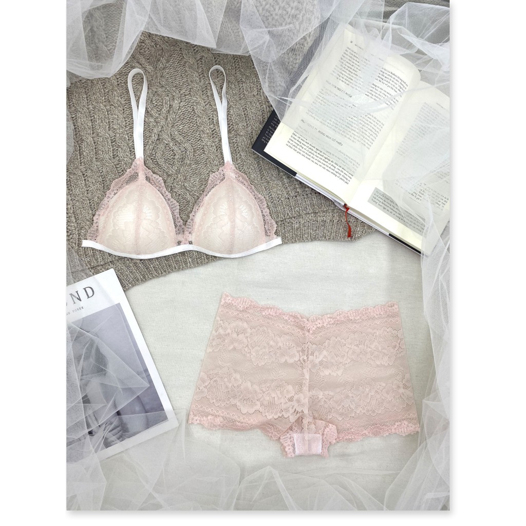 Đồ lót nữ thiết kế boyshort màu da cam có mút vải ren cao cấp gồm áo + quần BRAHY 062