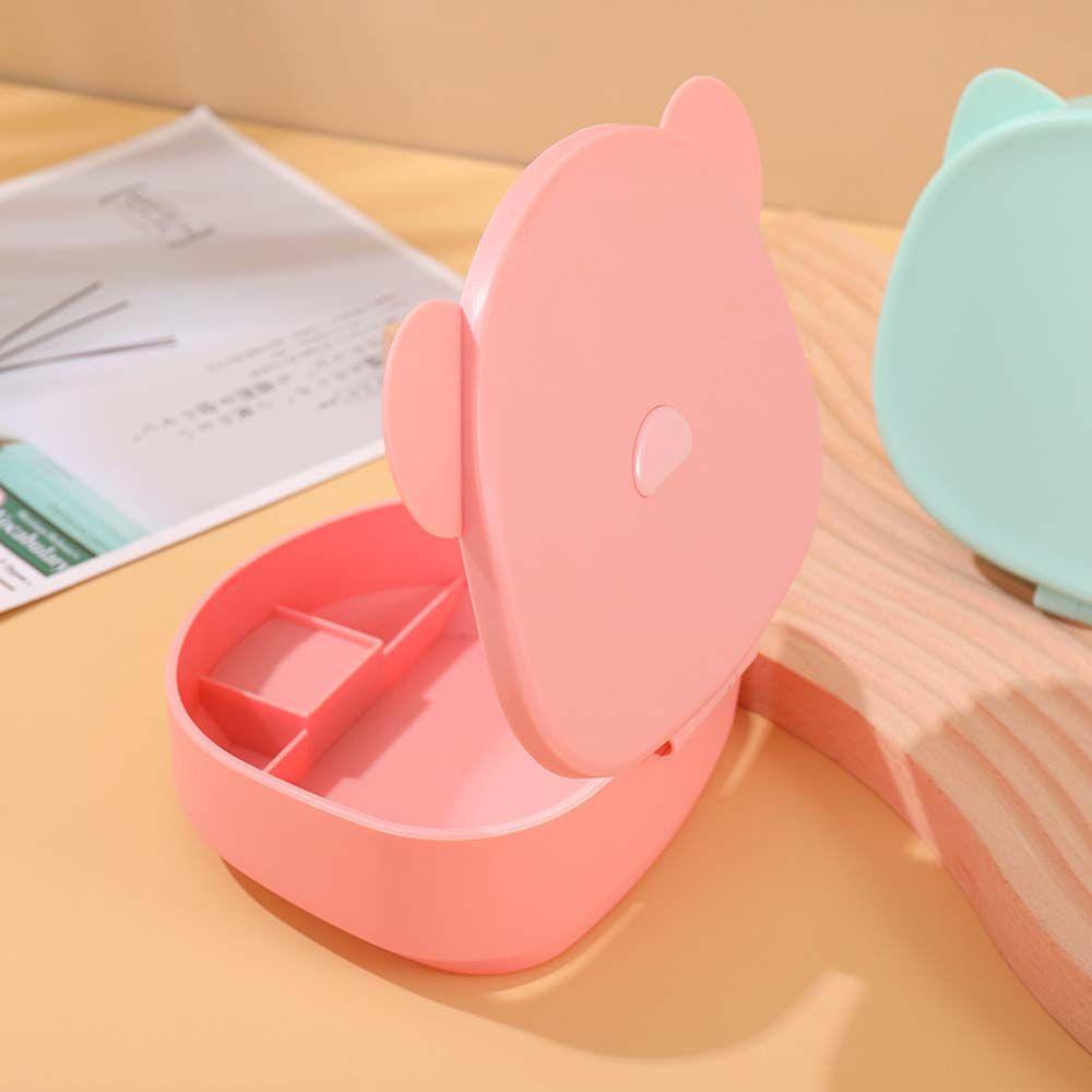 NICKOLAS Hộp Đựng Trang Sức Hình Mèo Hoạt Hình Bằng Nhựa Có Gương Giá Đỡ