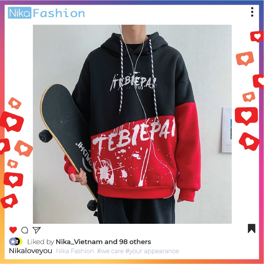 Nikafashion Áo Hoodie Nón Unisex Nam Nữ Chất Vải Nỉ Freesize 1 kích cỡ Form Dáng Rộng Dưới 65kg Mặc Đẹp T.E.B.I.E.P.A.I