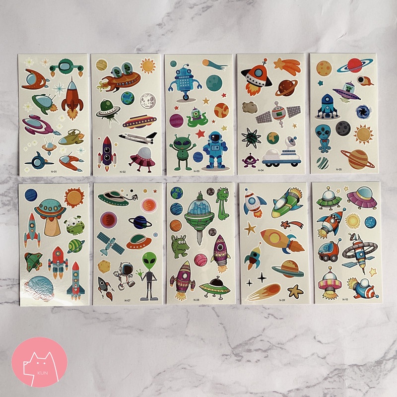 Hình xăm tatoo sticker KHÔNG GIAN VŨ TRỤ dán chống thấm nước cho bé sáng tạo vui chơi an toàn