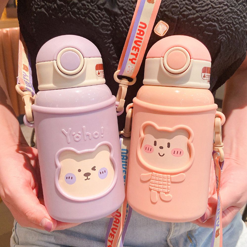 Bình Nước Giữ Nhiệt Bằng Thép Không Gỉ Kèm Ống Hút 450ml Nhiều Màu Sắc