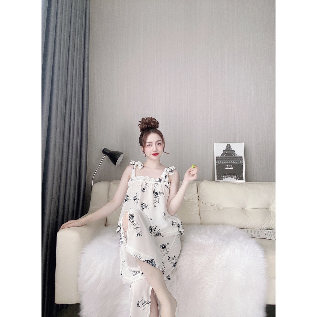 Bộ dài mặc nhà ❣️FREE SHIP❣️ Đồ Mango Dài quần xẻ tà Chất Siêu Mát &lt;70kg