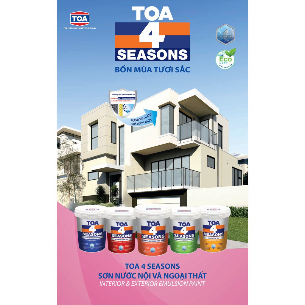 Sơn Nước Ngoại Thất Cao Cấp[Xả Kho] TOA 4 Seasons Exterior Satin Glo High Sheen Siêu Bóng (Sơn Phủ Ngoại Thất)