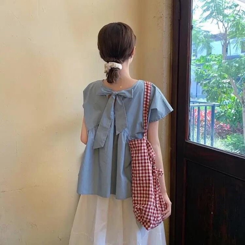 Sale xả kho Set áo babydoll xanh và chân váy dài vintage