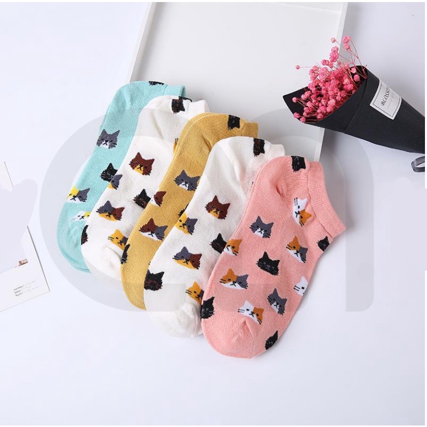 Tất Vớ Cổ Ngắn Nữ Nhiều Màu Họa Tiết Nhiều Mèo Thời Trang Đẹp Vải Cotton