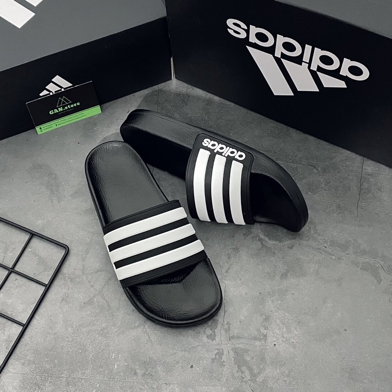 DÉP ADIDAS NEO BÁNH MÌ ĐEN 3 SỌC TRẮNG - Siêu phẩm chống thấm, nhẹ êm bền đẹp