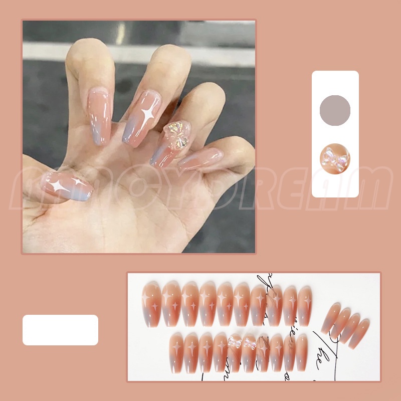 Set 24 móng tay giả màu nâu phong cách Pháp cho nữ