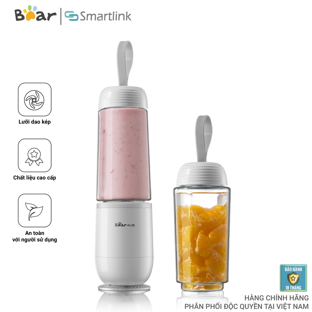Máy Xay Sinh Tố Mini Đa Năng Bear LLJ-D04B1, 2 Bình x 350ML - Hàng Chính Hãng - Bảo Hành 18 Tháng