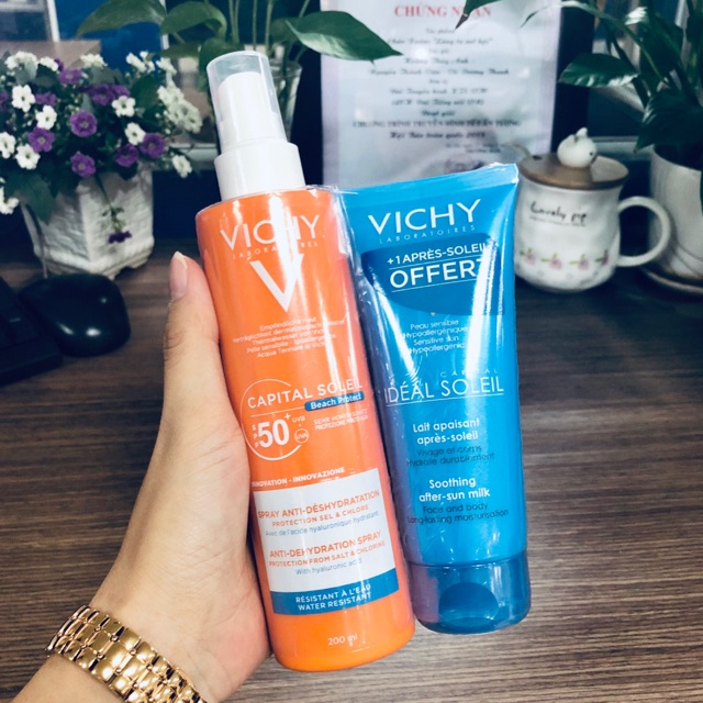 [Bill đầy đủ] SET Kem Chống Nắng dạng xịt Vichy Capital Soleil Beach Protect 50spf 200ml + Kem nhả nắng 100ml