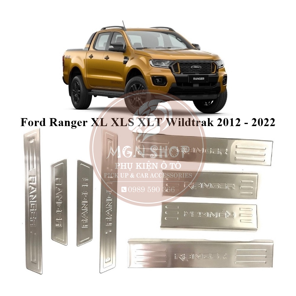 [Ốp bậc bước chân] [Ford Ranger 2012 - 2022] [bên trong - bên ngoài] inox