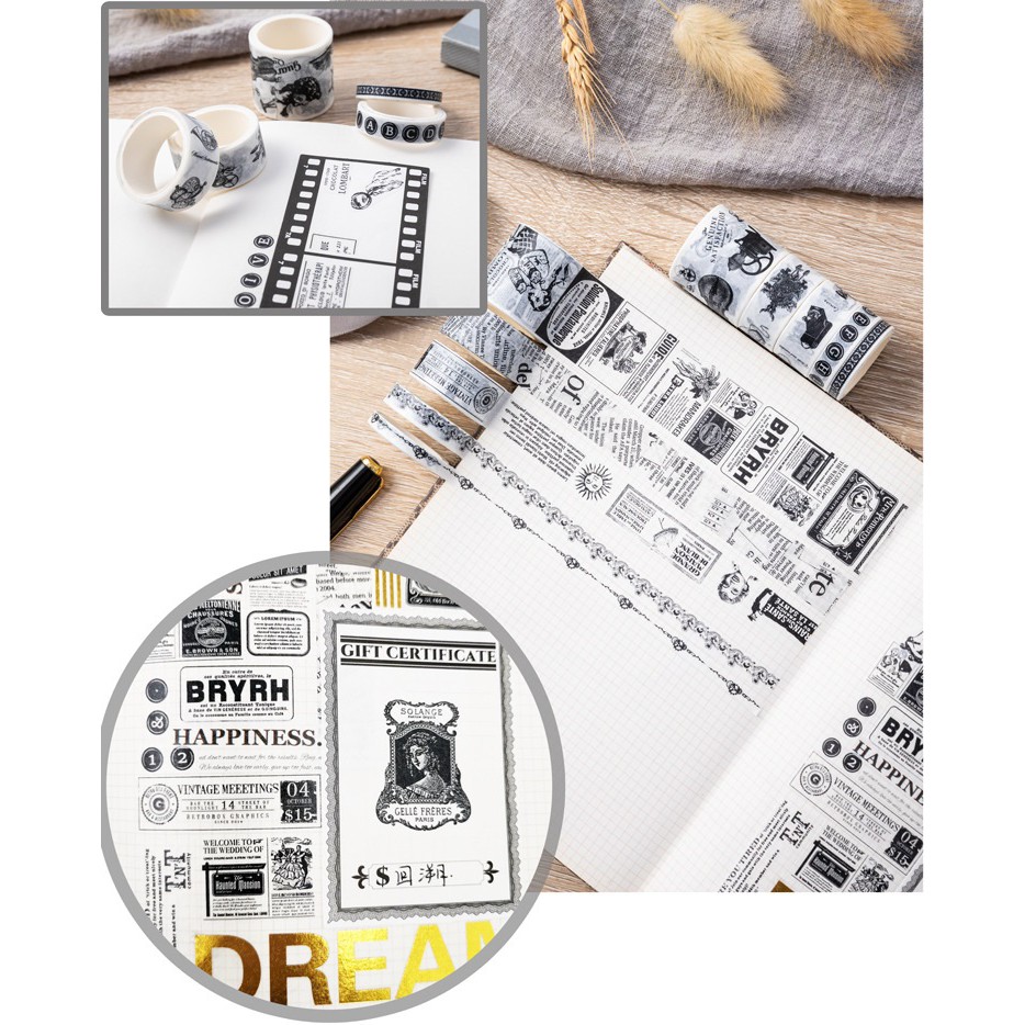 Set 10 cuộn băng dính washi tape trang trí planner WT2045