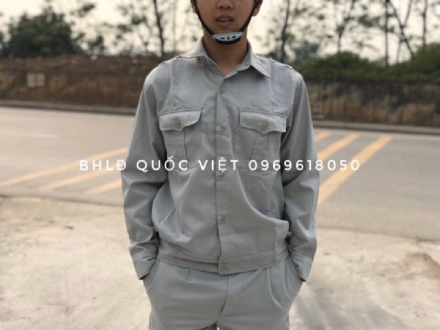 QUẦN ÁO BẢO HỘ LAO ĐỘNG - BỘ QUẦN ÁO CÔNG NHÂN - MÀU GHI - VẢI V21
