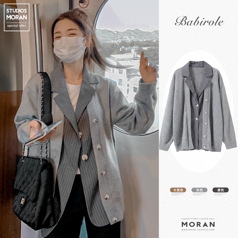 (ORDER) Áo khoác blazer MORAN kẻ sọc phối len form rộng dài style công sở Hàn Quốc trẻ trung năng động