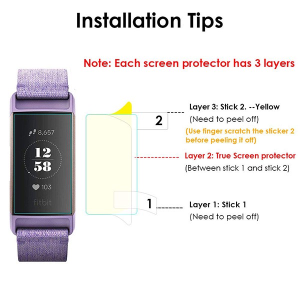[Combo 2 miếng] Miếng Dán Bảo Vệ Màn Hình HD Clear dành cho Fitbit Charge 2 | Fitbit Charge 3