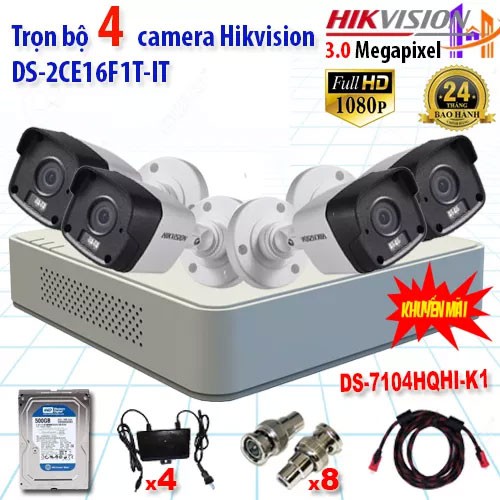 [NHÀ PHÂN PHỐI] (Bộ 1-4 3M) Trọn Bộ Camrea Hivision 3MP DS-2CE16F1T-IT - Hình Ảnh Siêu Nét, Giá Tiết Kiệm