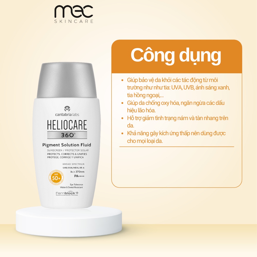 [AUTH - ĐỦ BILL] Kem chống nắng Heliocare 360º Pigment Solution Fluid SPF50+ Ultraligero 50ml /19M