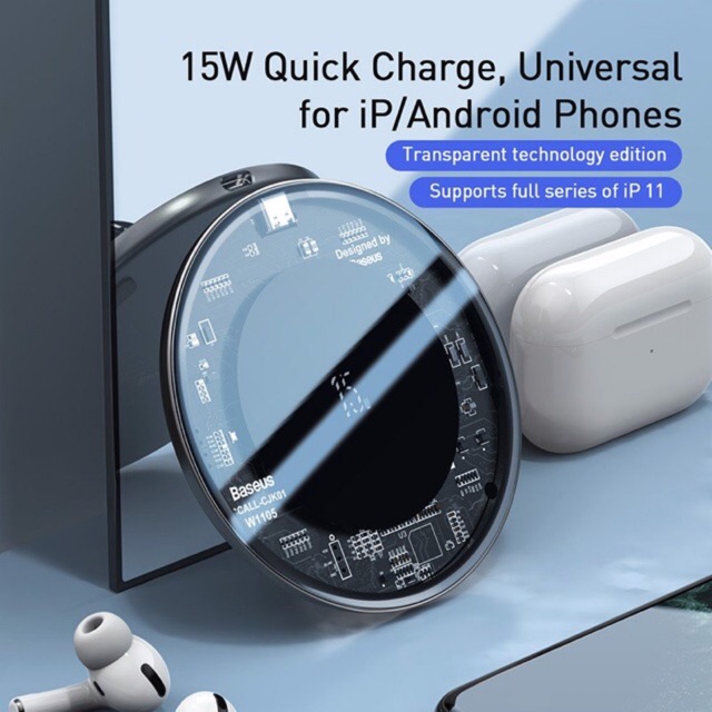 Đế sạc nhanh không dây 15W Baseus Simple Wireless Charger cho iPhone/Samsung/Xiaomi/ Huawei (15W, 2020 Quick charger)