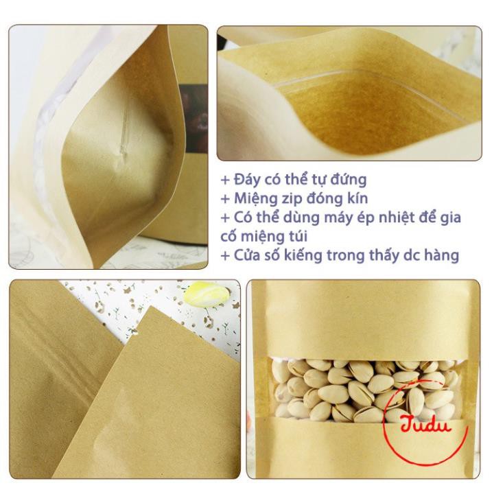 [RẺ NHẤT SHOPEE]  50 cái 10*15+3cm Túi giấy Kraft cửa sổ kiếng miệng zip chuyên đựng thực phẩm chất .