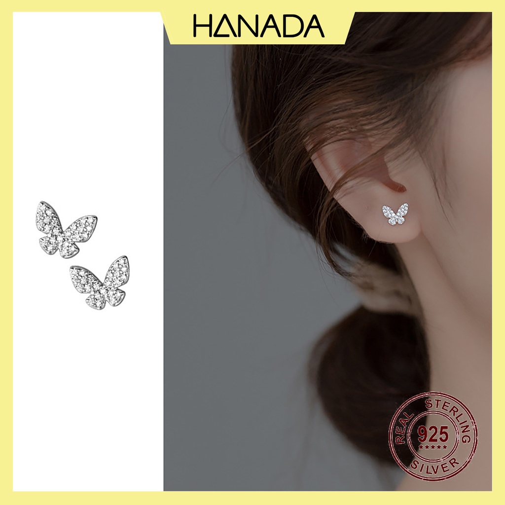 Bông Tai Bạc 925 Hanada N34.E.2.A.200.0628 Bông Tai Bướm Đá E15