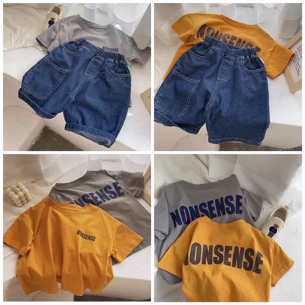 Bộ Quần Jean Và Áo Cộc Tay NonSe Cho Bé Trai Và Bé Gái Chất Liệu Mềm Mịn Thoáng Mát  Heri Kids