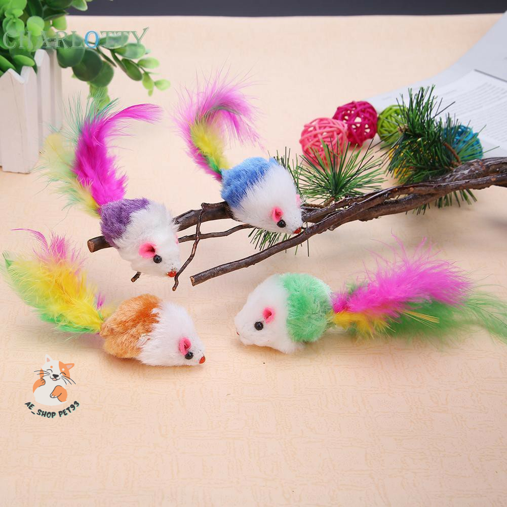 CON CHUỘT BÔNG GẮN LÔNG VŨ - ĐỒ CHƠI VỜN BẮT CHO MÈO CƯNG