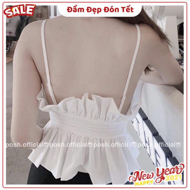 Áo trắng hai dây xinh Rosiee Top có mút ngực from chuẩn tôn dáng ôm xoè nhẹ dễ mix phía sau bo chun có dây tự điều chỉnh