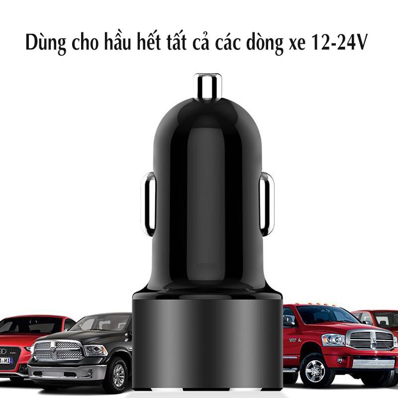 Tẩu sạc nhanh ô tô nhỏ gọn 2 cổng USB và có đèn LED