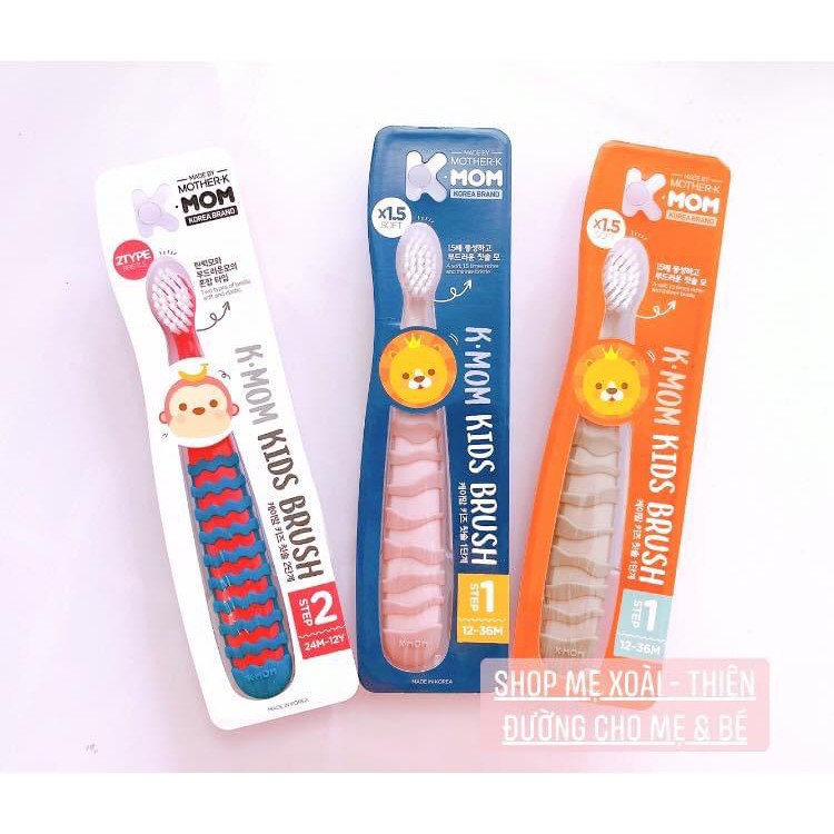 Bàn chải đánh răng trẻ em K-mom cho trẻ từ 12-36 tháng/2-12tuổi (Shop mẹ Xoài nhập từ NPP Ánh Dương)