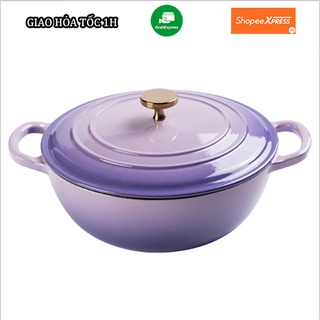 Nồi Gang Tráng Men Màu Tím Hoa Văn 26cm YANZAO Nội Địa China