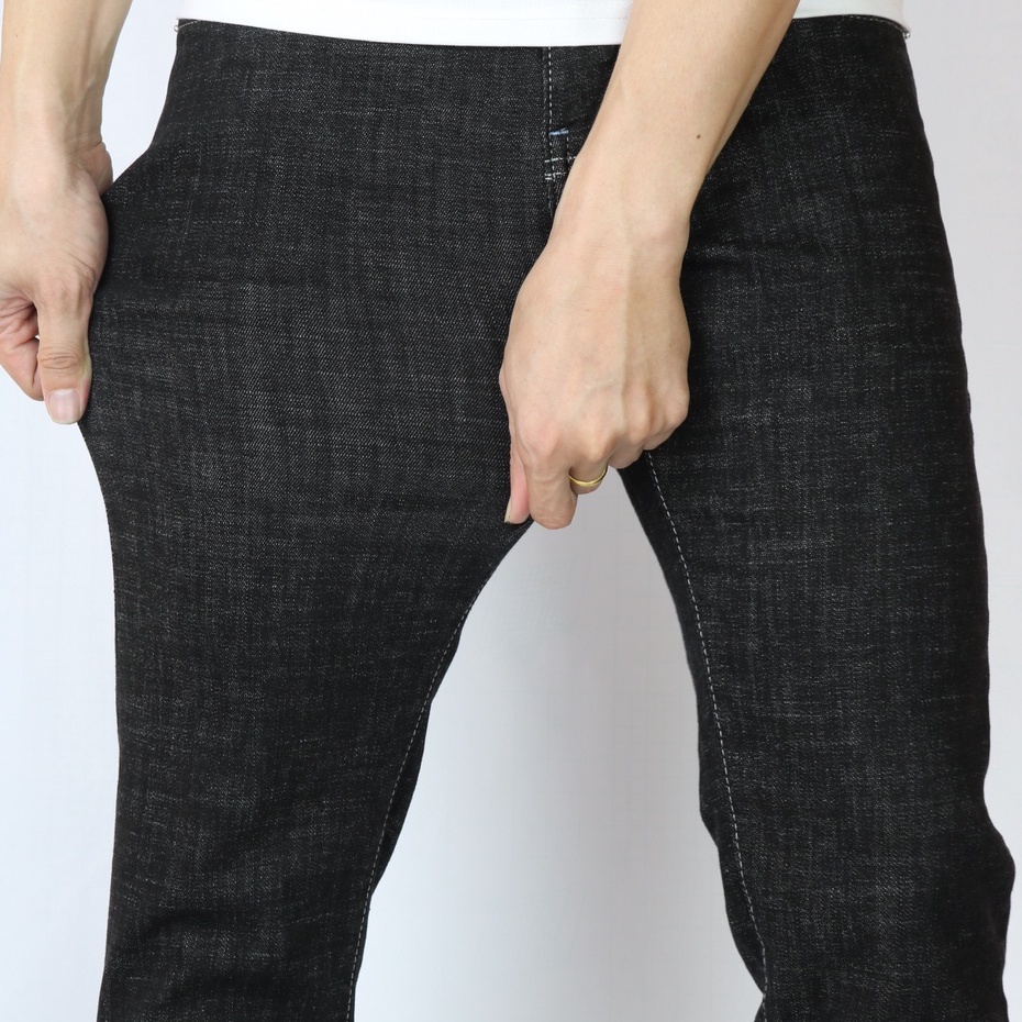 Quần Jean Nam Cao Cấp Đen Chỉ Nổi Không Ra Màu Form Slimfit Vải Dày Đẹp Co Giãn Tốt _ DJ10011