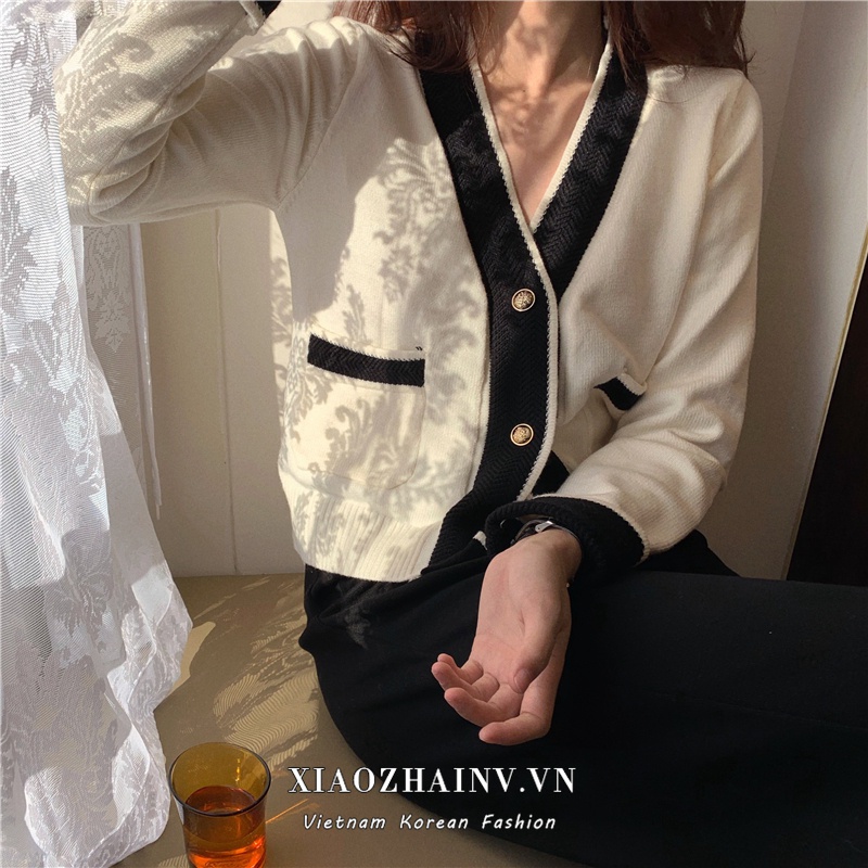 Xiaozhainv Áo Khoác Cardigan Dệt Kim Cổ Chữ V Dáng Ôm Thời Trang Hàn Quốc Cho Nữ